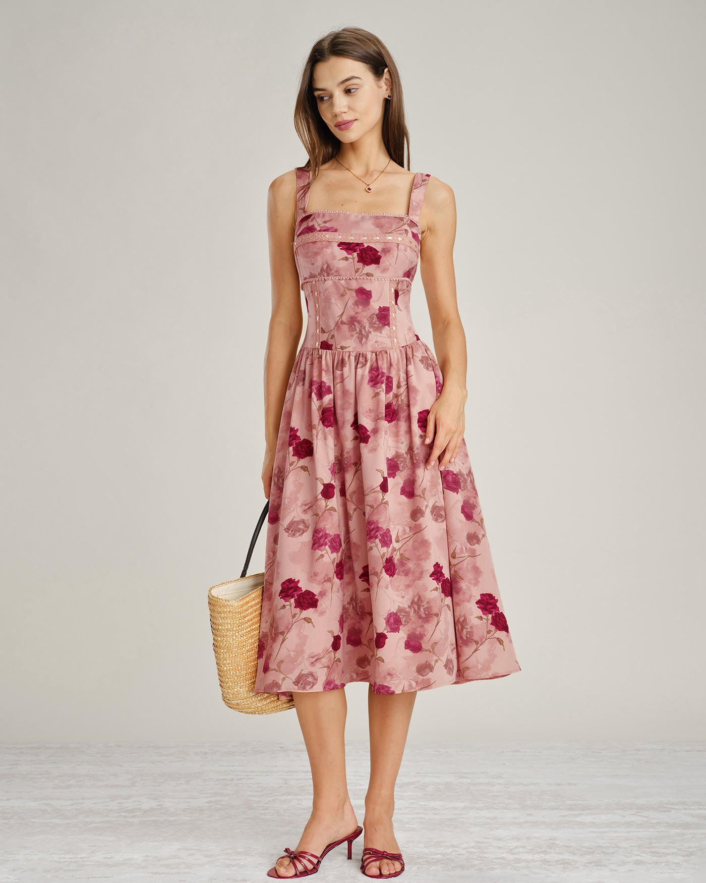 Pink Square Neck Lace Floral Midi Dress & Reviews - Pink - Dresses | RIHOAS Pink Square Neck Lace Floral Midi Dress & Reviews - Pink - Dresses | RIHOAS
