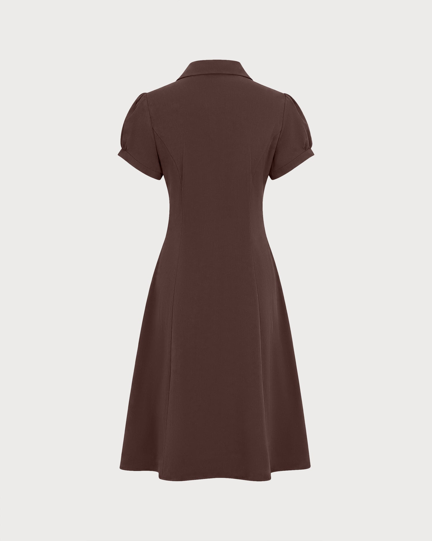 Brown Puffed Sleeve Ruched Midi Dress 06