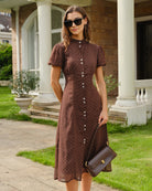 Brown Polka Dot Chiffon Midi Dress 03
