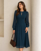 Women's Woven Polyester Midi Dresses - RIHOAS