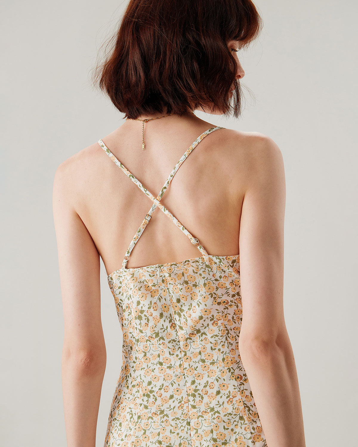 Yellow Floral Ruched Slip Midi Dress - RIHOAS