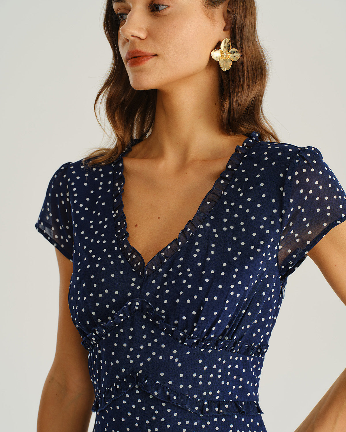 navy cap sleeve midi dress Navy Polka Dot Cap Sleeve Midi Dress & Reviews - Red,Navy - Dresses