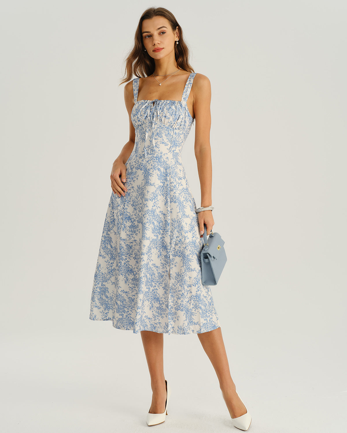 Blue Floral Ruched Slip Midi Dress & Reviews - Blue - Dresses | RIHOAS Blue Floral Ruched Slip Midi Dress & Reviews - Blue - Dresses | RIHOAS