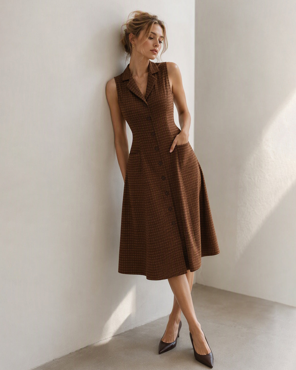 Women's Woven Polyester Midi Dresses - RIHOAS