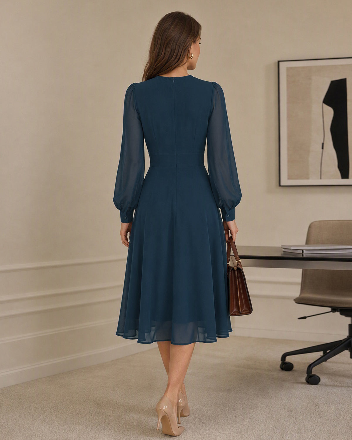 Women's Woven Polyester Midi Dresses - RIHOAS