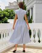 Blue Mock Neck Striped Midi Dress - RIHOAS - 06