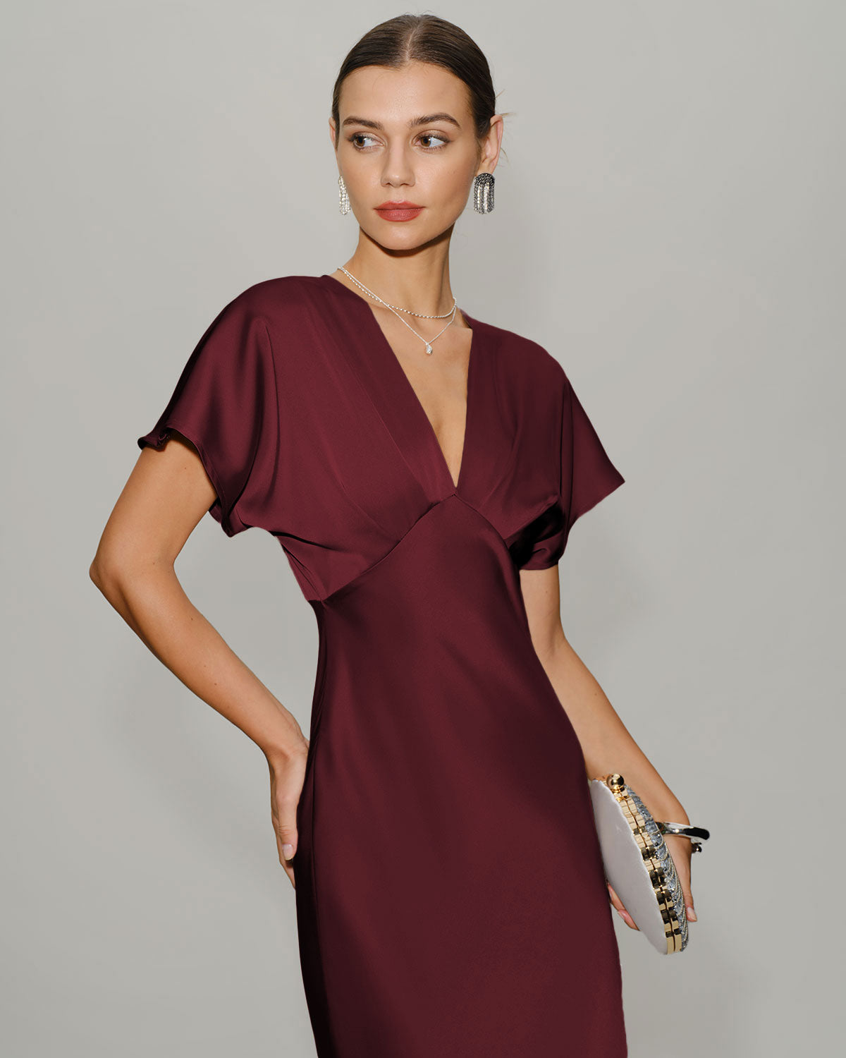 red midi dress with sleeves Wine Red Satin Cowl Sleeve Midi Dress & Reviews - Wine Red - Dresses