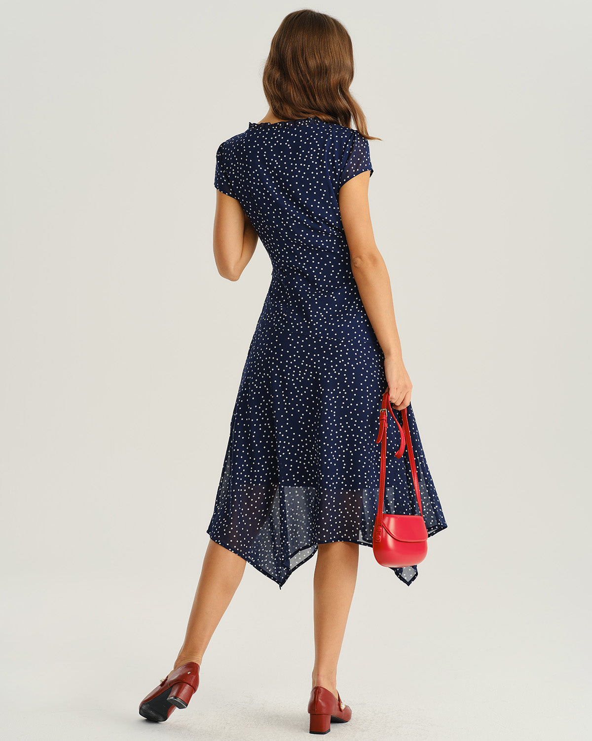 Polka Dot Midi Length Dresses With Short Sleeves Berylove Women White Black Graduation Dress Polka Dot Polka Dot Midi Length Dresses With Short Sleeves Berylove Women White Black Graduation Dress Polka Dot