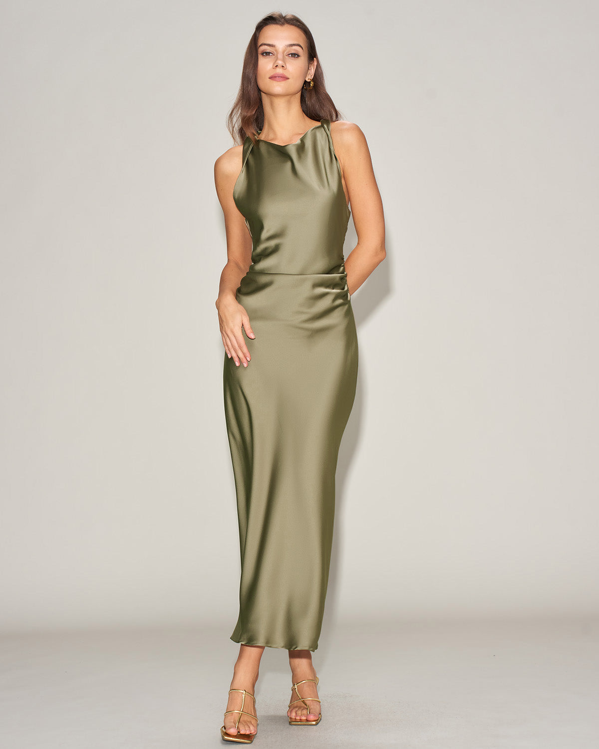 Green Satin Boat Neck Slip Midi Dress & Reviews - Green - Dresses | RIHOAS Green Satin Boat Neck Slip Midi Dress & Reviews - Green - Dresses | RIHOAS