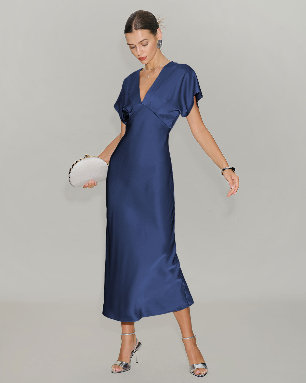 Navy Satin Cowl Sleeve Midi Dress & Reviews - Navy - Dresses | RIHOAS Navy Satin Cowl Sleeve Midi Dress & Reviews - Navy - Dresses | RIHOAS