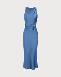 Women's Woven Polyester Midi Dresses Dusty Blue Dresses - RIHOAS