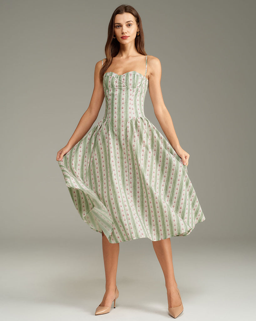 Women's Woven Polyester Midi Dresses Green Dresses - RIHOAS