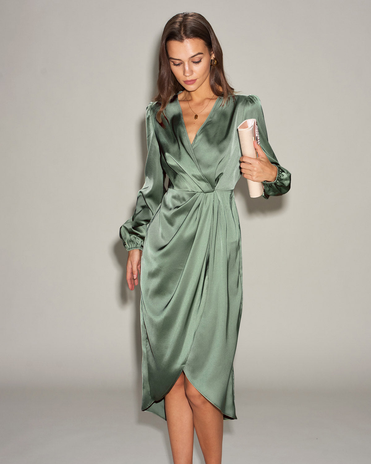 Women's Woven Polyester Midi Dresses Green Dresses - RIHOAS
