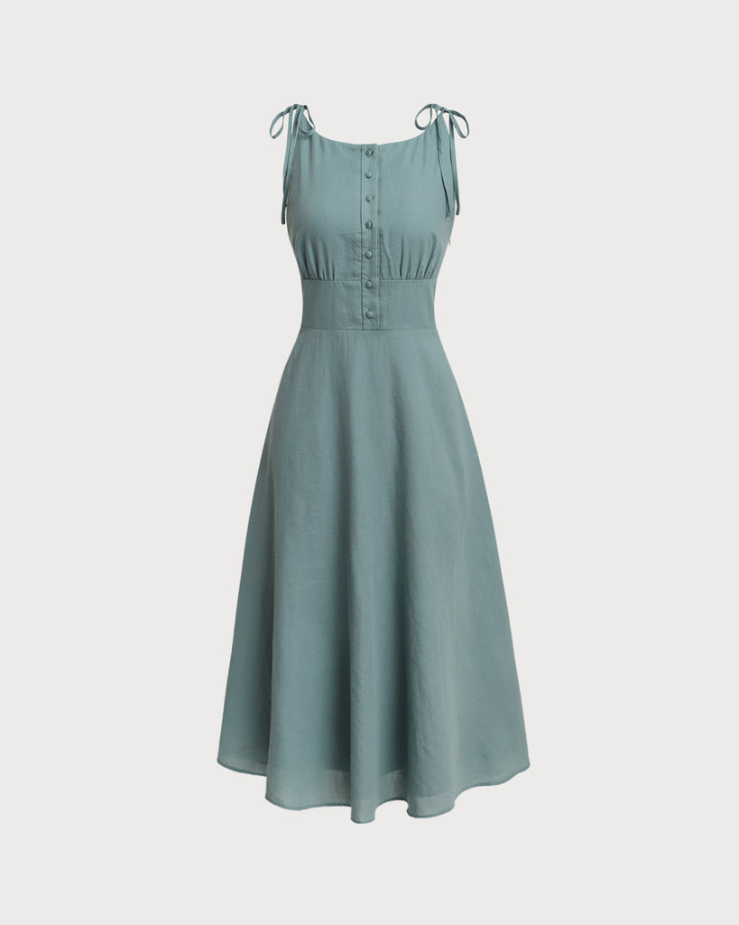 Women's Woven Polyester Midi Dresses Green Dresses - RIHOAS