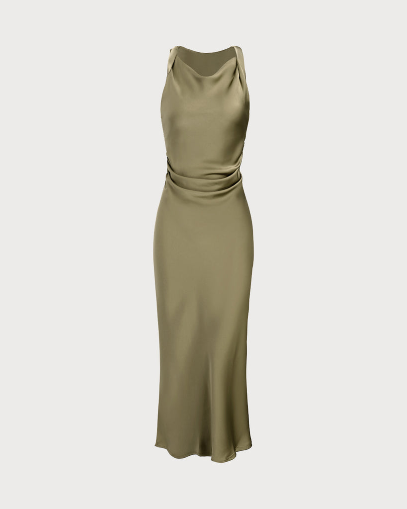 Women's Woven Polyester Midi Dresses Green Dresses - RIHOAS