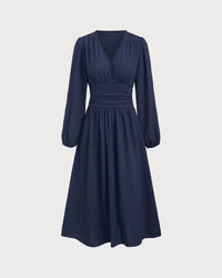 Women's Woven Polyester Midi Dresses Navy Dresses - RIHOAS