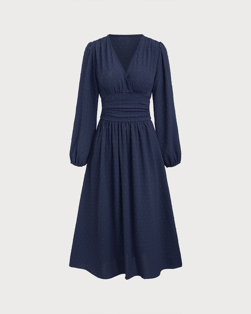Women's Woven Polyester Midi Dresses Navy Dresses - RIHOAS