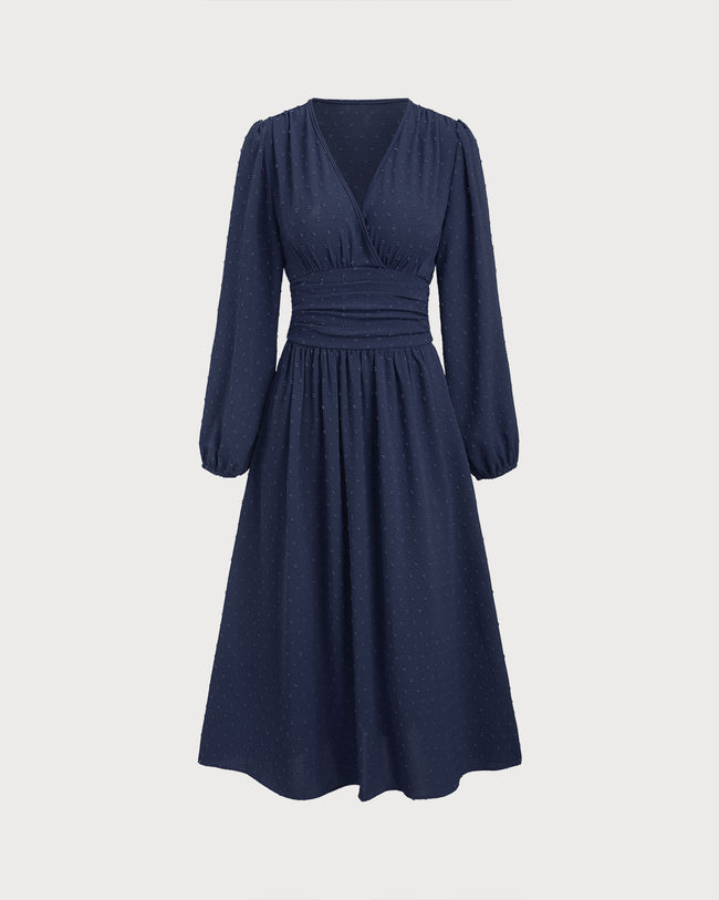 Women's Woven Polyester Midi Dresses Navy Dresses - RIHOAS