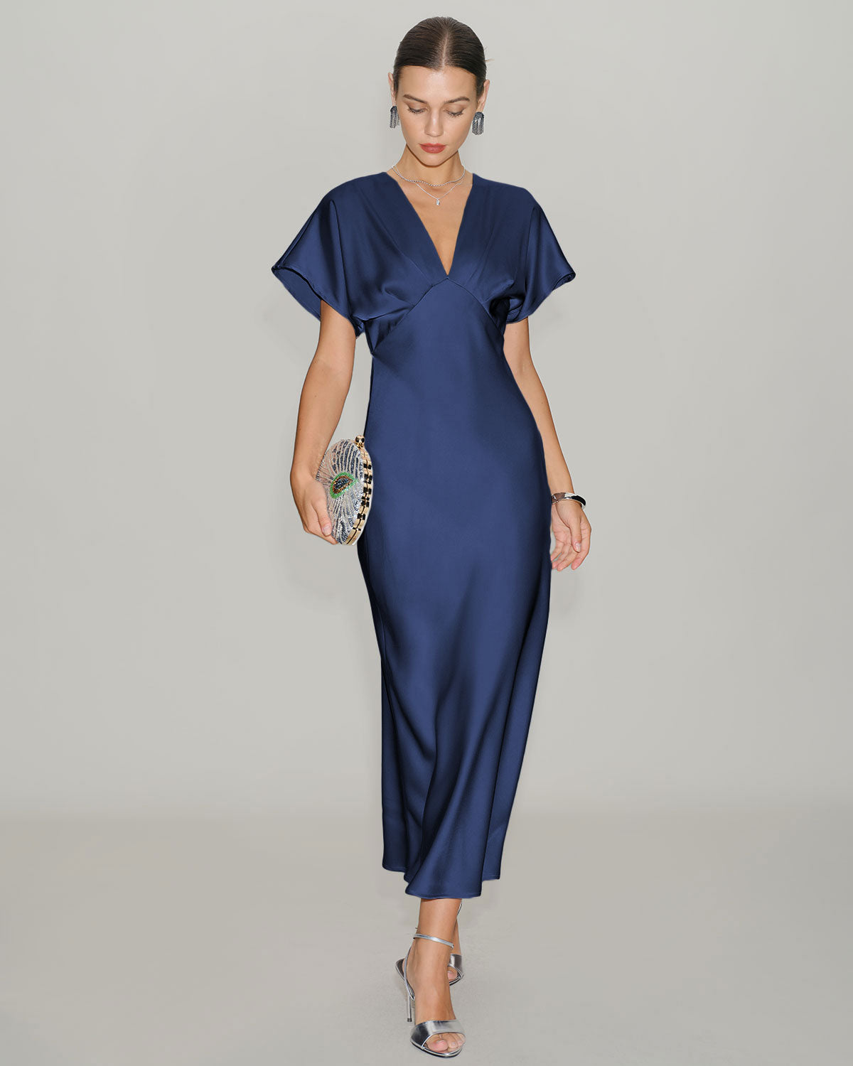 Rihoas Elegant Silk Style Gown Butterfly Sleeve Flowy Midi Dress, Navy / Xs Rihoas Elegant Silk Style Gown Butterfly Sleeve Flowy Midi Dress, Navy / Xs