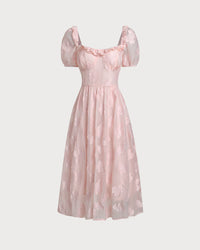 Women's Woven Polyester Midi Dresses Pink Dresses - RIHOAS