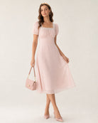 Women's Woven Polyester Midi Dresses Pink Dresses - RIHOAS