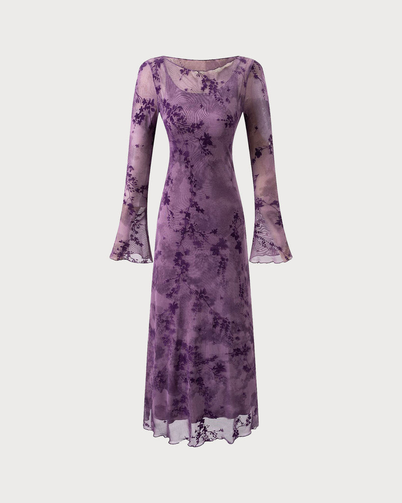 Women's Woven Polyester Midi Dresses Purple Dresses - RIHOAS