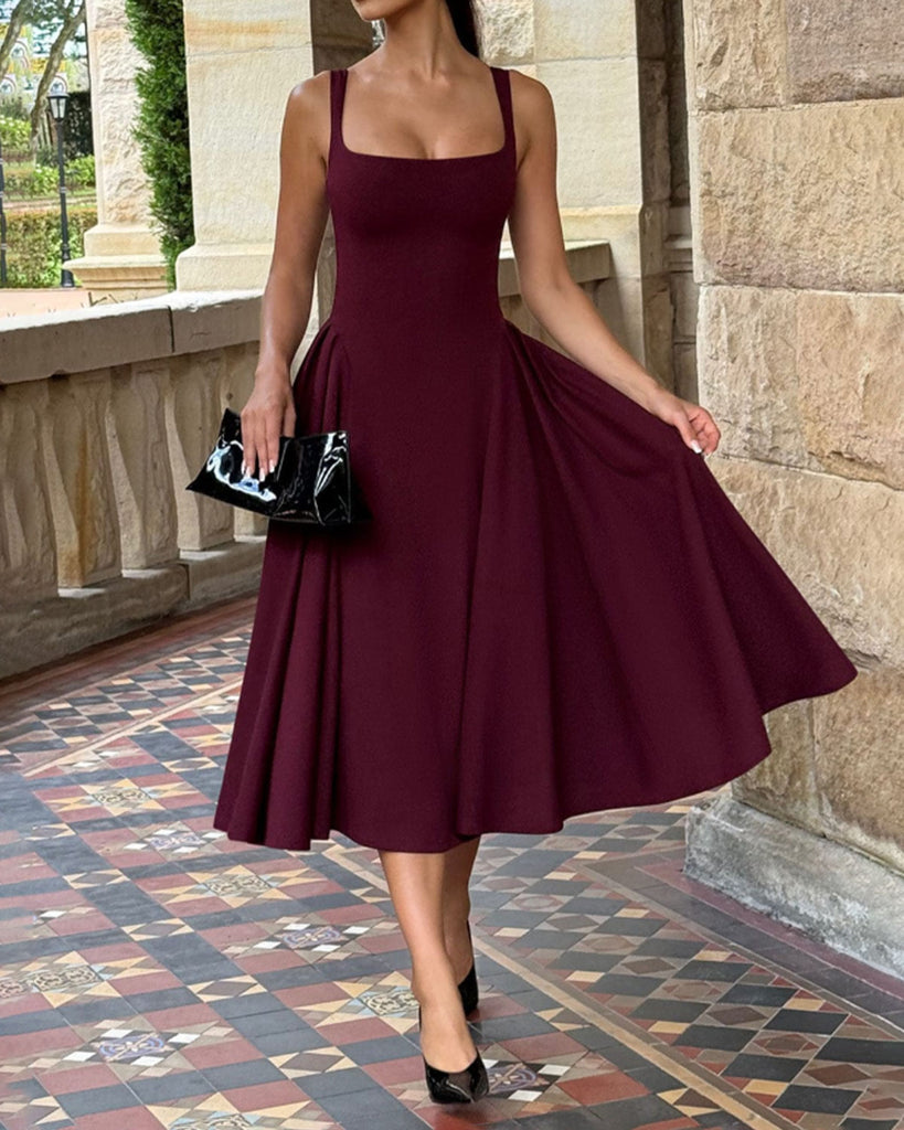 Women's Woven Polyester Midi Dresses Red Dresses - RIHOAS
