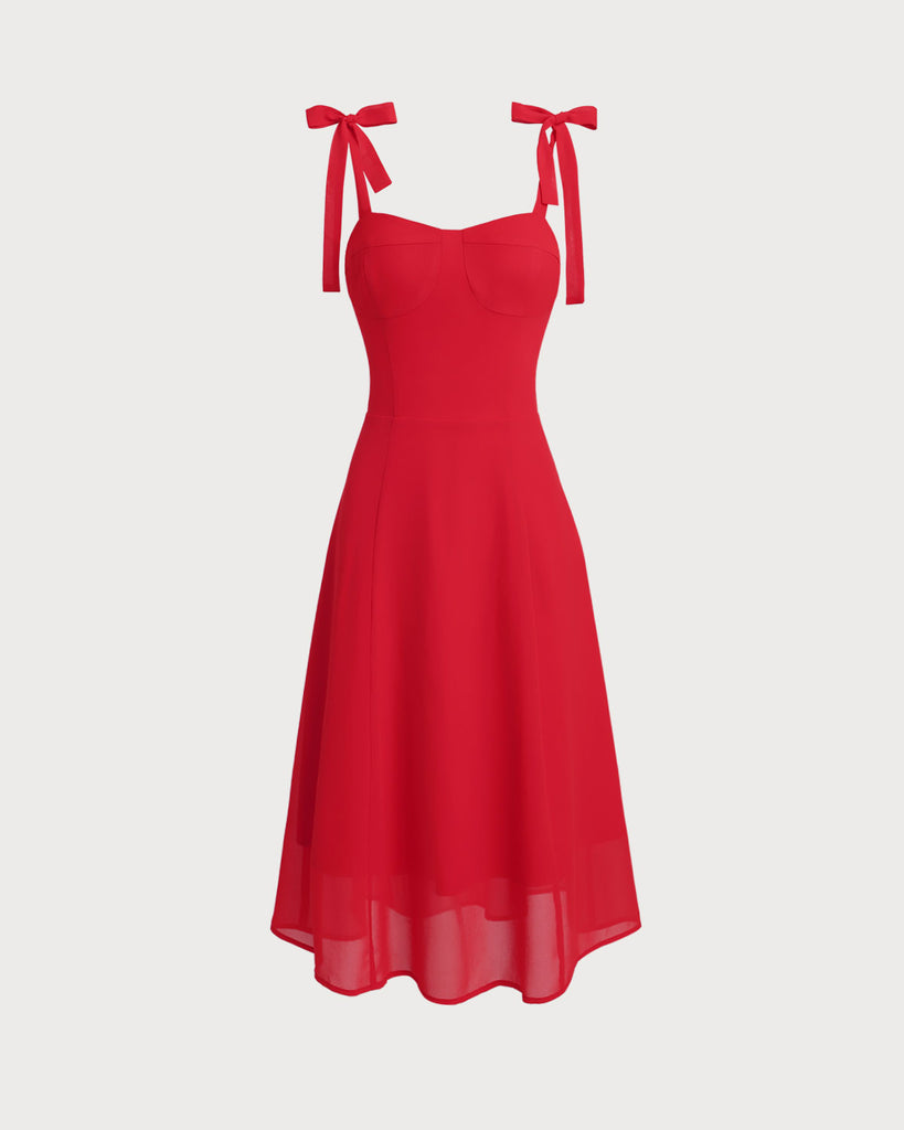 Women's Woven Polyester Midi Dresses Red Dresses - RIHOAS