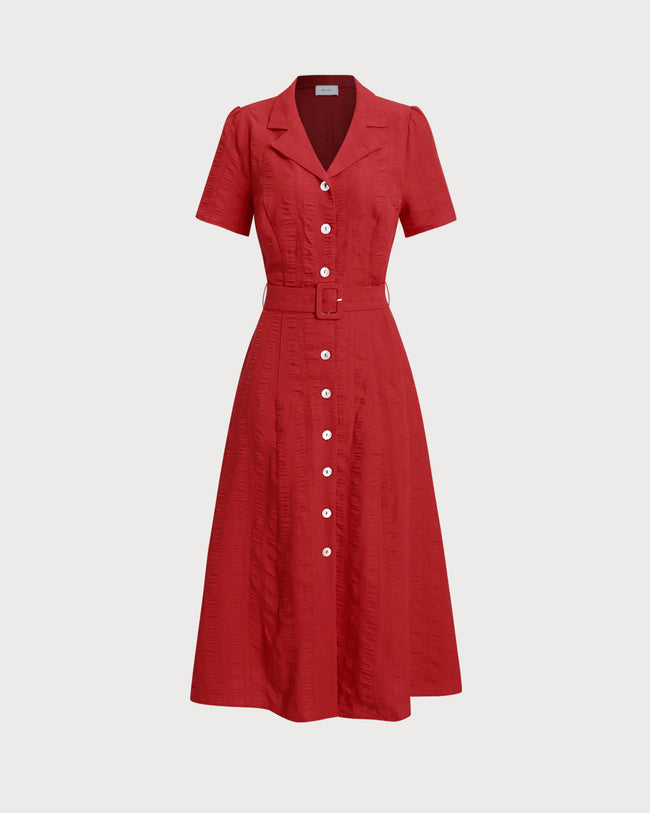 Women's Woven Polyester Midi Dresses Red Dresses - RIHOAS