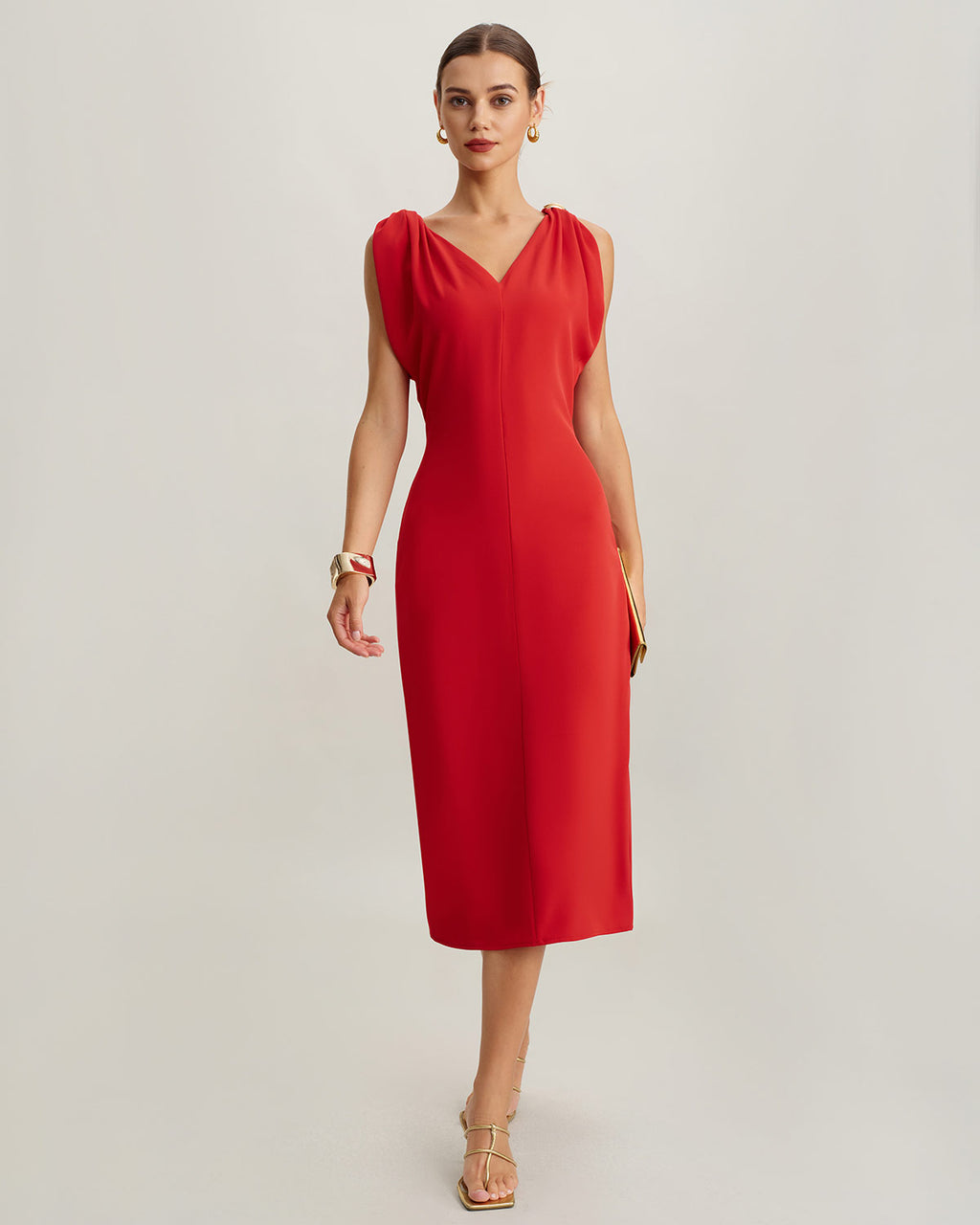 Women's Woven Polyester Midi Dresses Red Dresses - RIHOAS