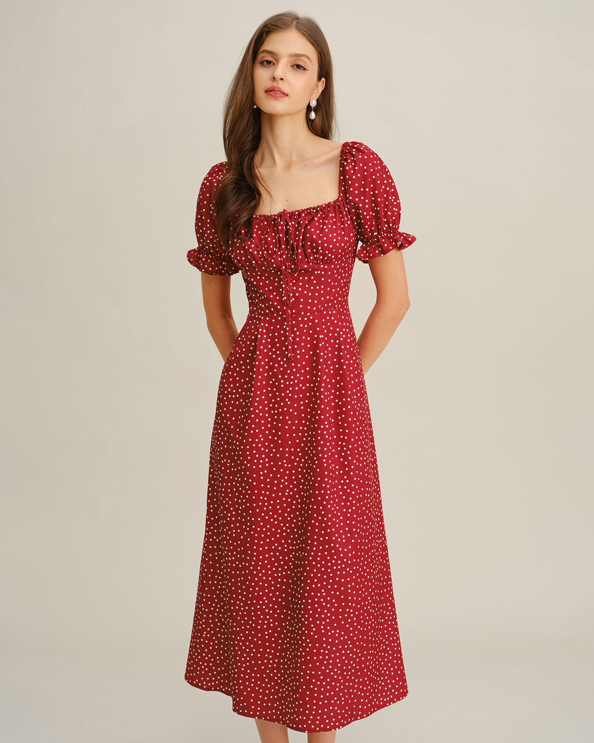 Women's Woven Polyester Midi Dresses Red Dresses - RIHOAS