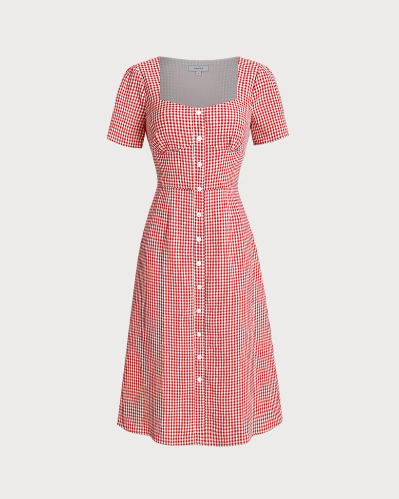 Women's Woven Polyester Midi Dresses Red Dresses - RIHOAS