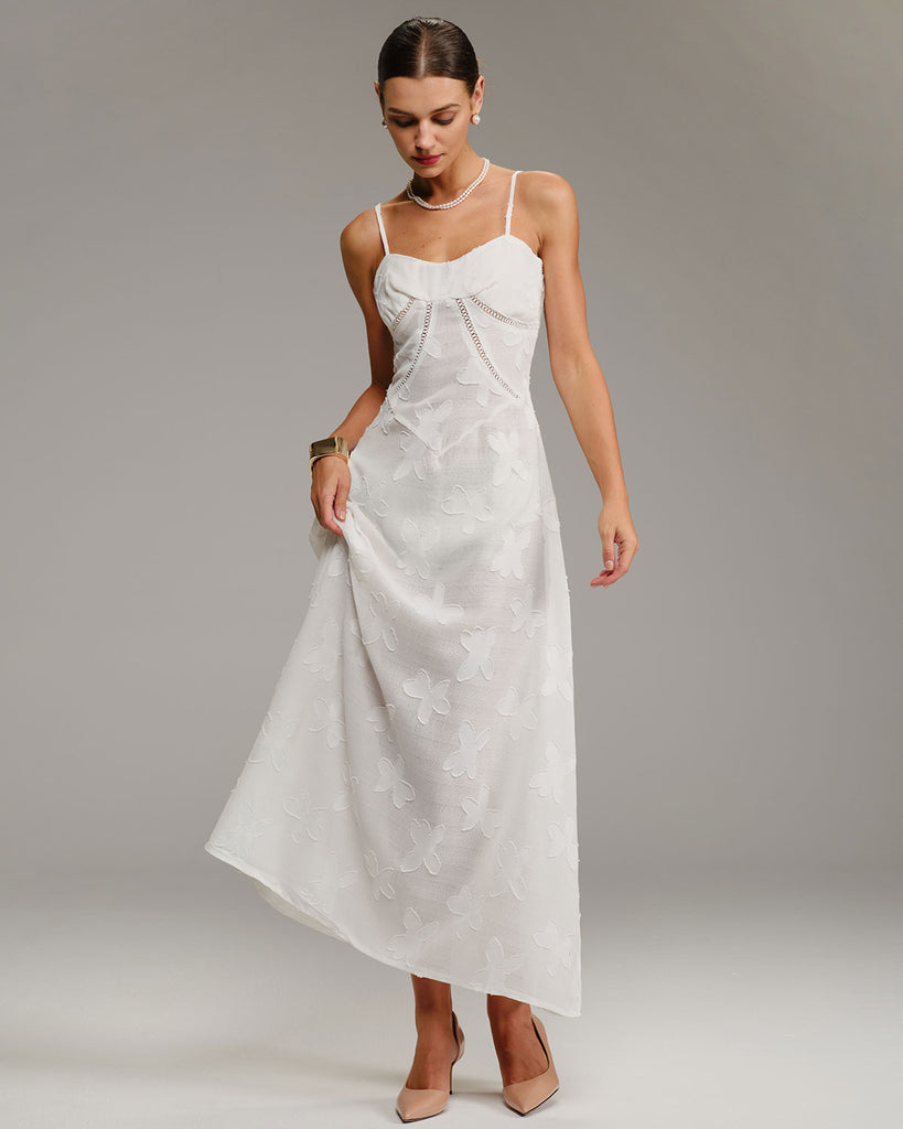 Women's Woven Polyester Midi Dresses White Dresses - RIHOAS