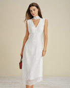 Women's Woven Polyester Midi Dresses White Dresses - RIHOAS
