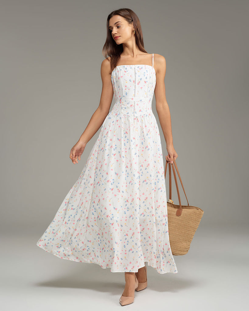 Women's Woven Polyester Midi Dresses White Dresses - RIHOAS