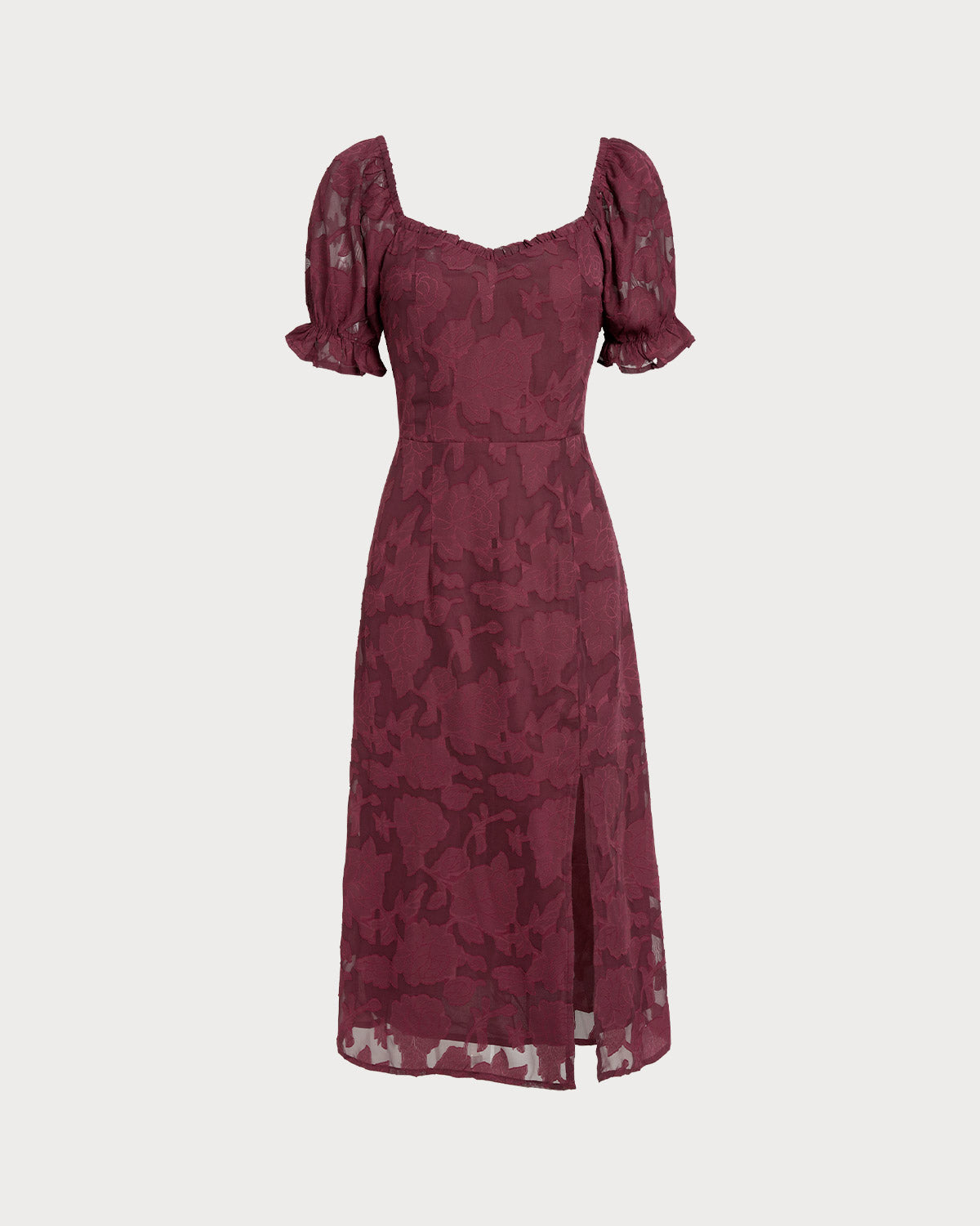 Wine Red Jacquard Slit Midi Dress & Reviews - Wine Red - Dresses | RIHOAS