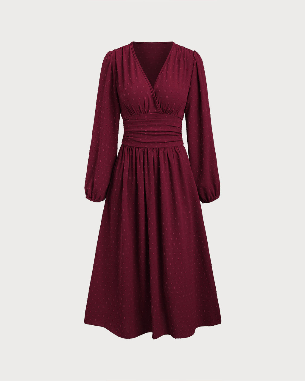 Women's Woven Polyester Midi Dresses Wine Red Dresses - RIHOAS