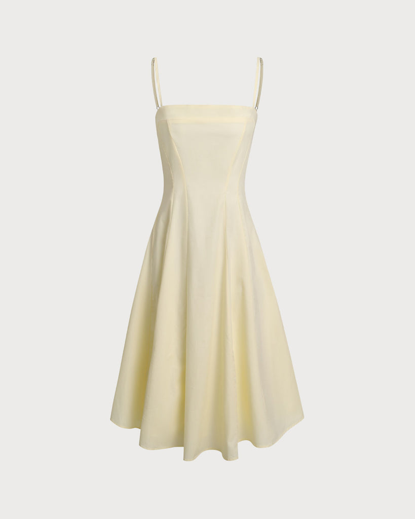 Women's Woven Polyester Midi Dresses Yellow Dresses - RIHOAS