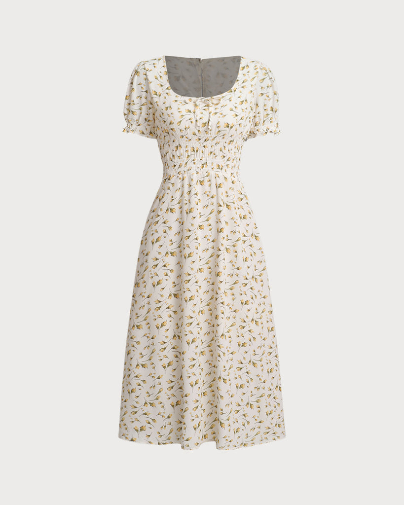 Women's Woven Polyester Midi Dresses Yellow Dresses - RIHOAS