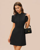 Women's Woven Polyester Mini Dress Black Dresses - RIHOAS