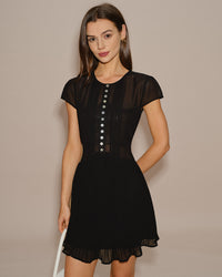 Women's Woven Polyester Mini Dress Black Dresses - RIHOAS