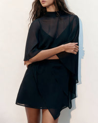 Women's Woven Polyester Mini Dress Black Dresses - RIHOAS