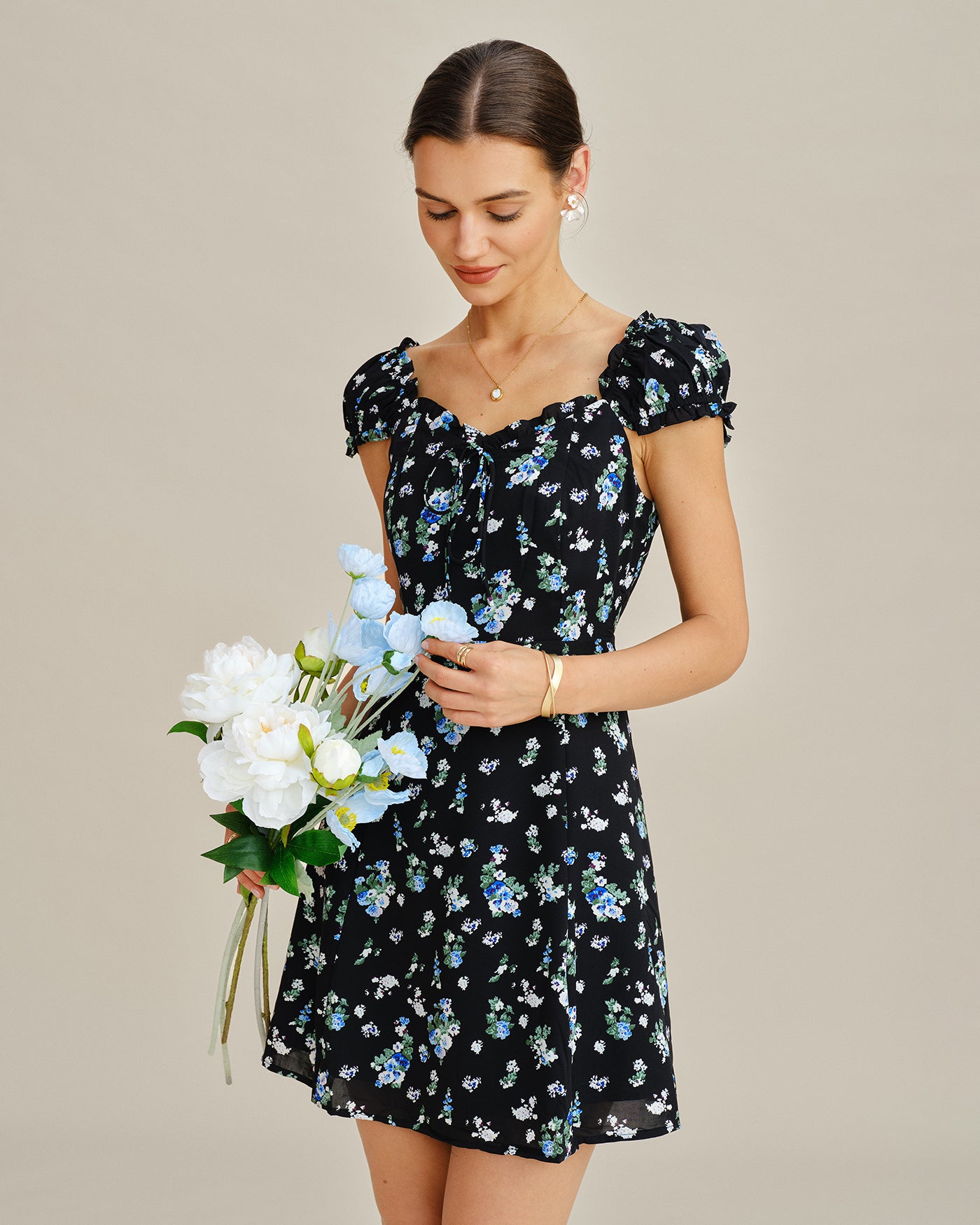 black flower dress women Black V Neck Floral Tunic Mini Dress & Reviews - Black - Dresses