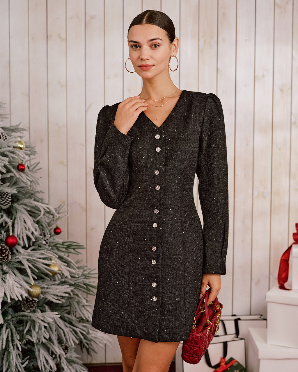 Women's Woven Polyester Mini Dress Black Dresses - RIHOAS