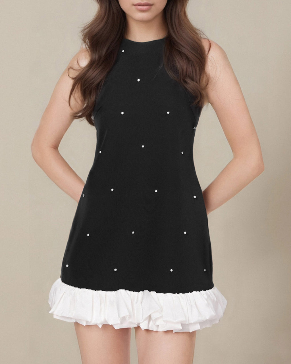 Women's Woven Polyester Mini Dress Black Dresses - RIHOAS
