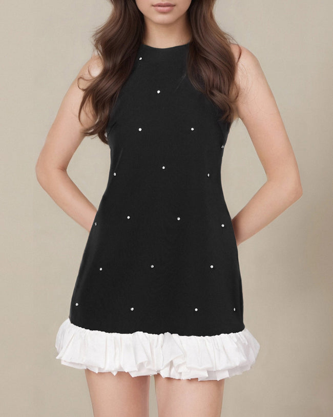 Women's Woven Polyester Mini Dress Black Dresses - RIHOAS