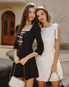Women's Woven Polyester Mini Dress Black Dresses - RIHOAS