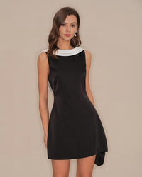 Women's Woven Polyester Mini Dress Black Dresses - RIHOAS