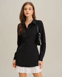Women's Woven Polyester Mini Dress Black Dresses - RIHOAS