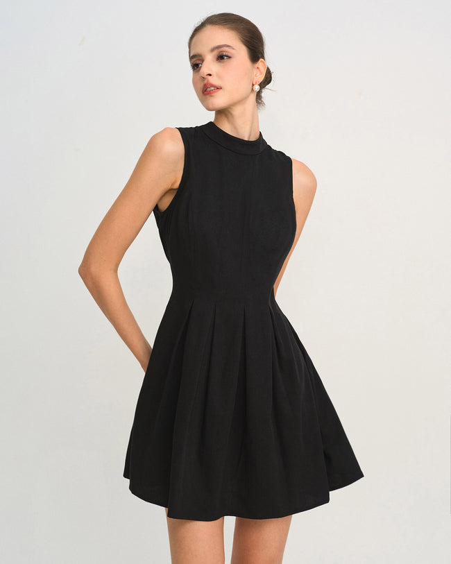 Women's Woven Polyester Mini Dress Black Dresses - RIHOAS